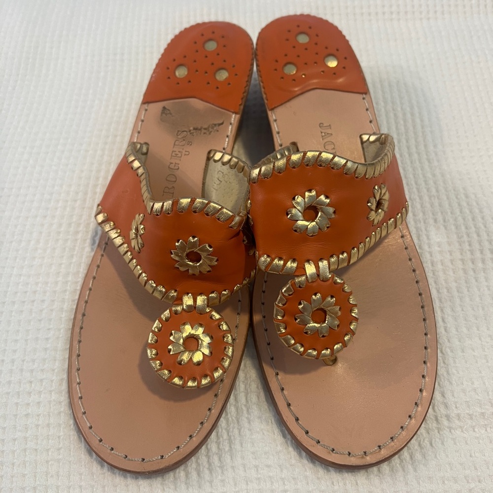 Orange and gold Jack Rogers 2” heel sandal